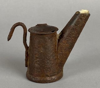 Antique Miniature Coal Miners Teapot Oil Wick Lamp