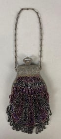 Vintage Art Deco Purple and Black Beaded Purse