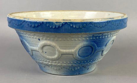 Antique Blue and White Wedding Ring Stoneware Bowl