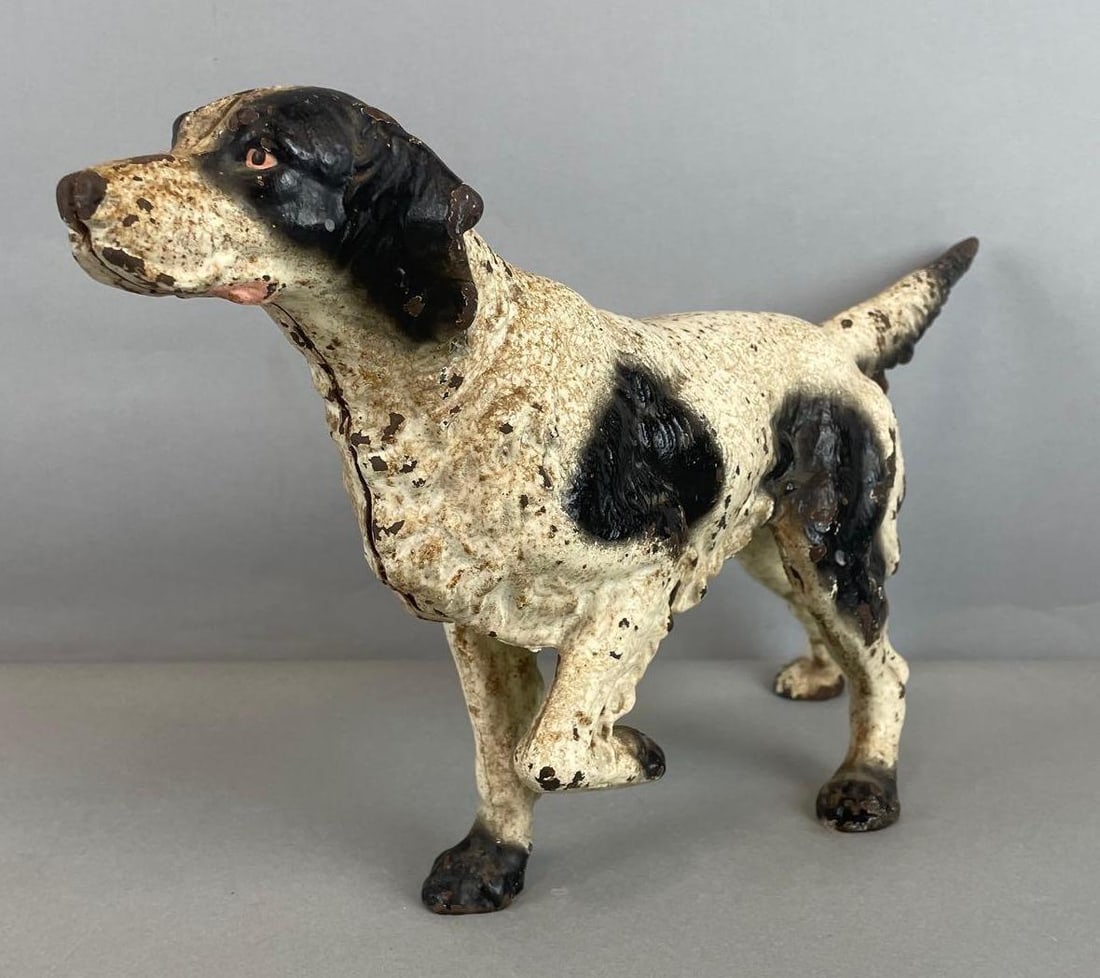 Antique Cast Iron English Setter Door Stop: Measures 8 3/4 x 15 1/4 x 4 1/4 inches