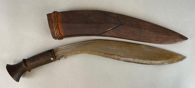 Gurkha Kukri Knife with Carved Wood Scabbard