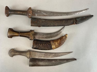 Group of Arabian Curved Blade Knives with Scabbards