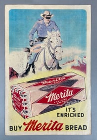 Vintage Merita Bread Lone Ranger Paper Advertising Sign