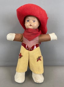 Vintage Composite Cowboy Rattle Doll
