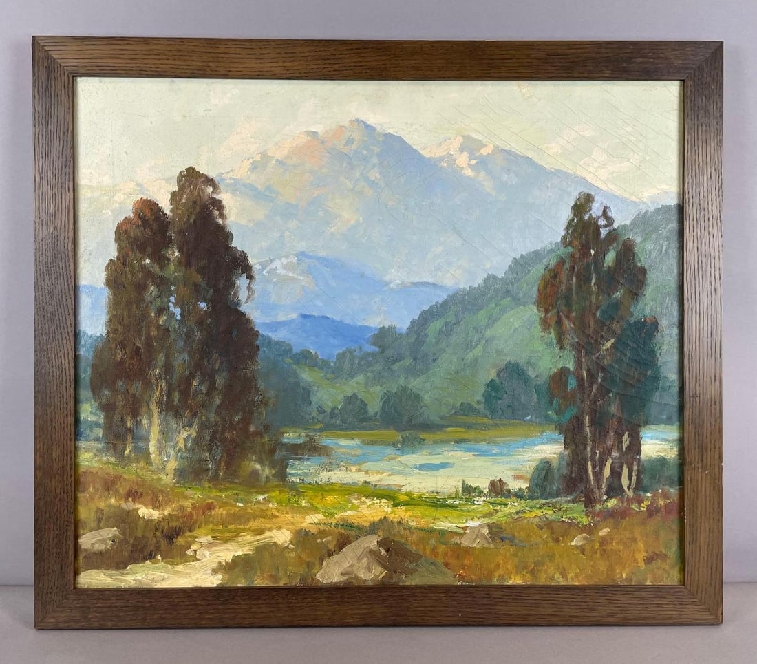 1920s California River Scene Oil Painting on Canvas (1 of 4)