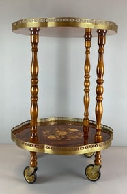 Italian Floral Wood Inlay Bar Trolley
