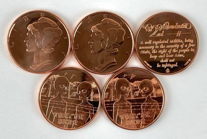Group of 5 Assorted 1 oz .999 Fine Copper Rounds
