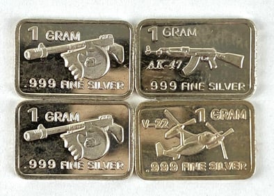 Group of 4 1 Gram .999 Fine Silver Ingot/ Bars