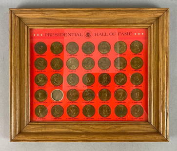 1968 Group of 34 Franklin Mint Presidential Bronze Medals: Is missing Benjamin Harrison Medal. Includes George Washington, Woodrow Wilson, James Polk and more.