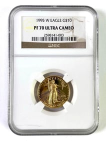 1995 W $10 American Gold Eagle NGC Graded PF 70 UC 1/4 oz Gold