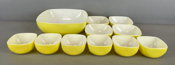 Set of Vintage Pyrex Yellow Hostess Square Bowls