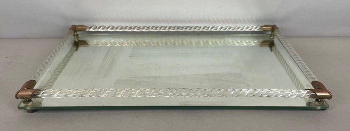 Vintage Lucite Glass Mirrored Vanity Tray
