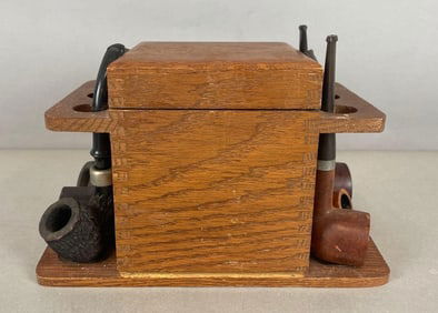 Vintage Oak Pipe Holder and Humidor