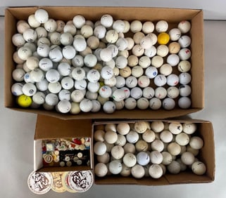 Group of Advertising Golf Balls and Tee Markers