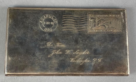Sterling Silver Engraved Envelope Cigarette Case