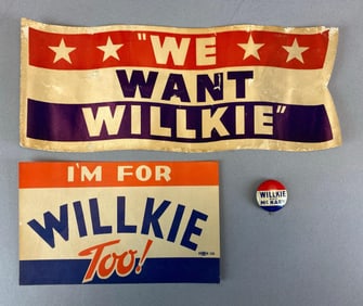 Group of 3 1940s Wendell Willkie Presidential Candidate Items