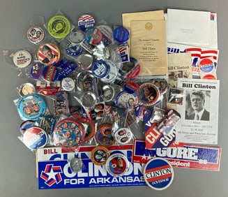 Group of Bill Clinton Buttons and Ephemera