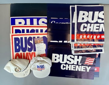 Group of George W Bush Political Signs and Hats