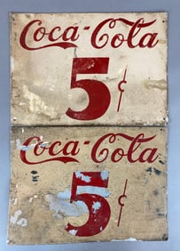 Group of 2 Antique Coca-Cola 5ยข Advertising Metal Signs