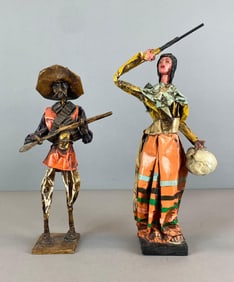 Group of 2 Mexican Folk Art Zapatista Paper Mache Dolls