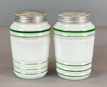 Pair of Art Deco Milk Glass Salt and Pepper Shakers