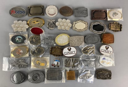 Group of Reproduction Veteran Belt Buckles and More