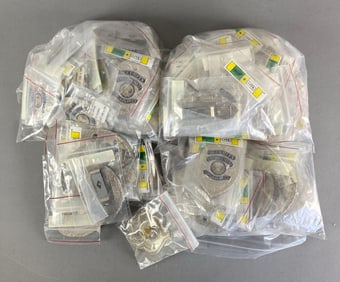 Group of Reproduction Security Hat Badges and Clips