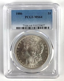 PCGS Graded 1886 US $1 Morgan Silver Dollar MS64