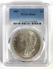 PCGS Graded 1887 US $1 Morgan Silver Dollar MS64