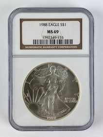 1988 NGC Graded MS 69 US Mint American Silver Eagle 1 oz Fine Silver Dollar