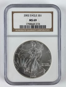 2002 NGC Graded MS 69 US Mint American Silver Eagle 1 oz Fine Silver Dollar