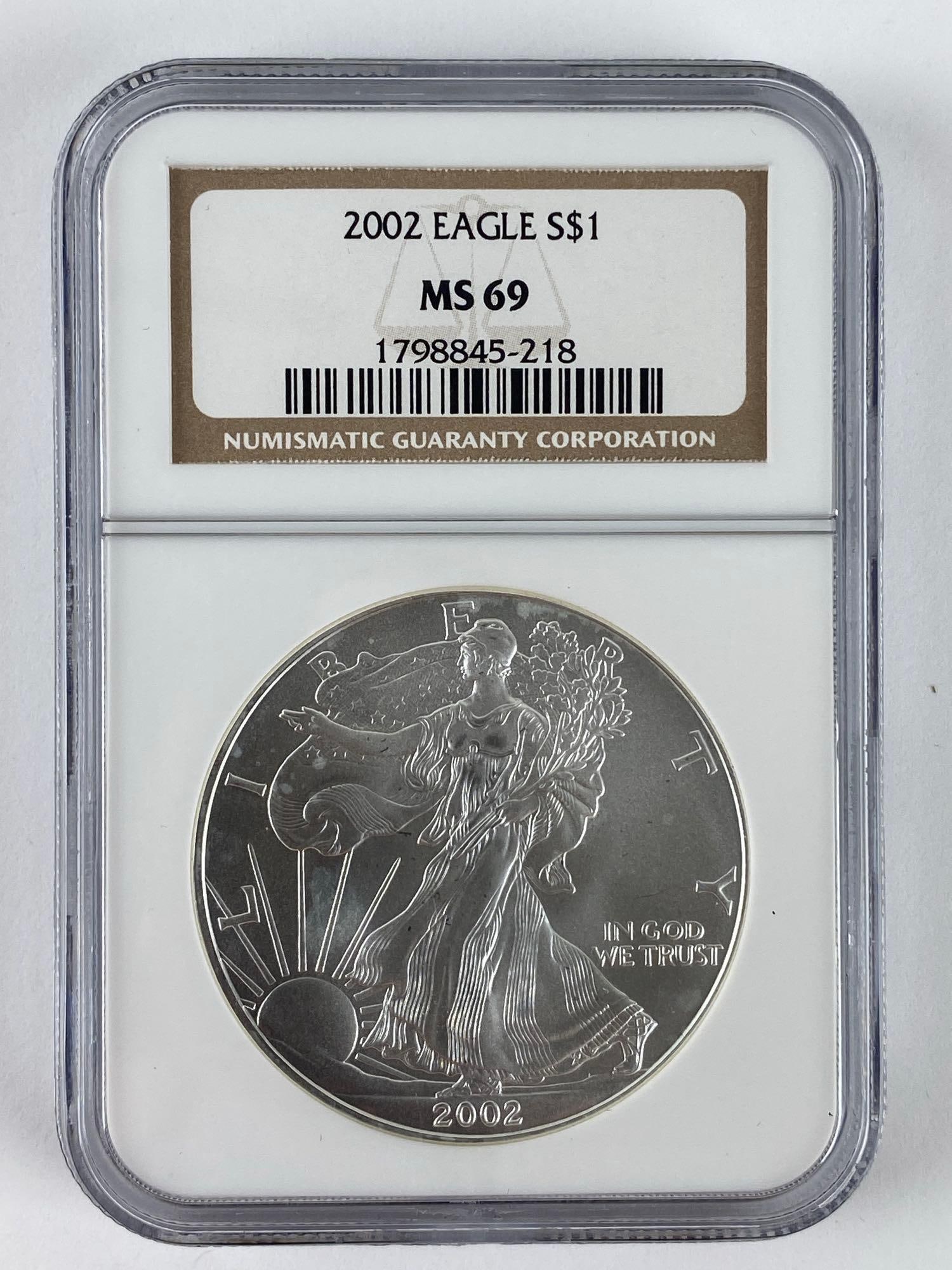 2002 NGC Graded MS 69 US Mint American Silver Eagle 1 oz Fine Silver Dollar (1 of 2)