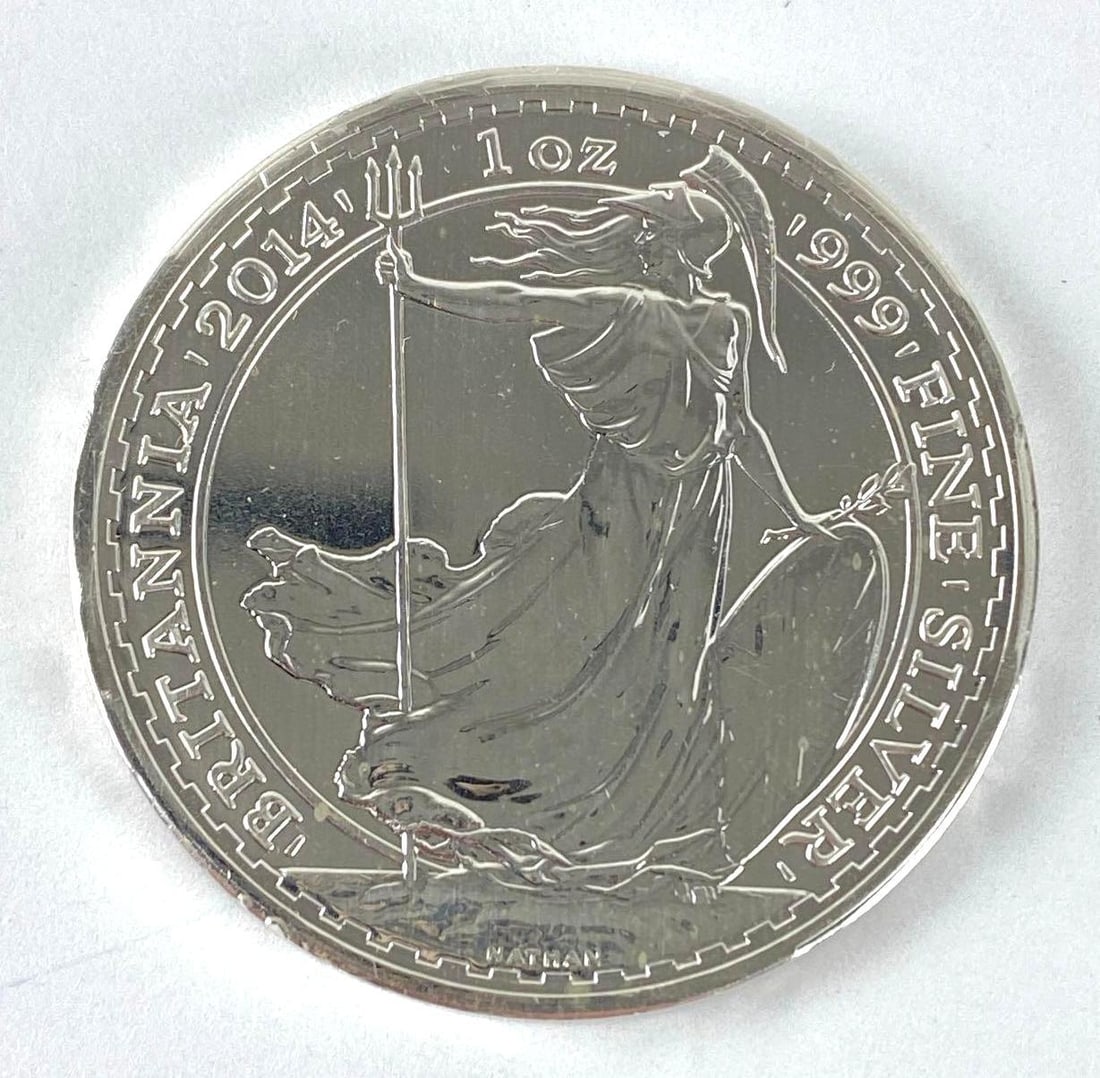 2014 Great Britain 2 Pound Britannia 1 oz .999 Fine Silver Coin (1 of 2)