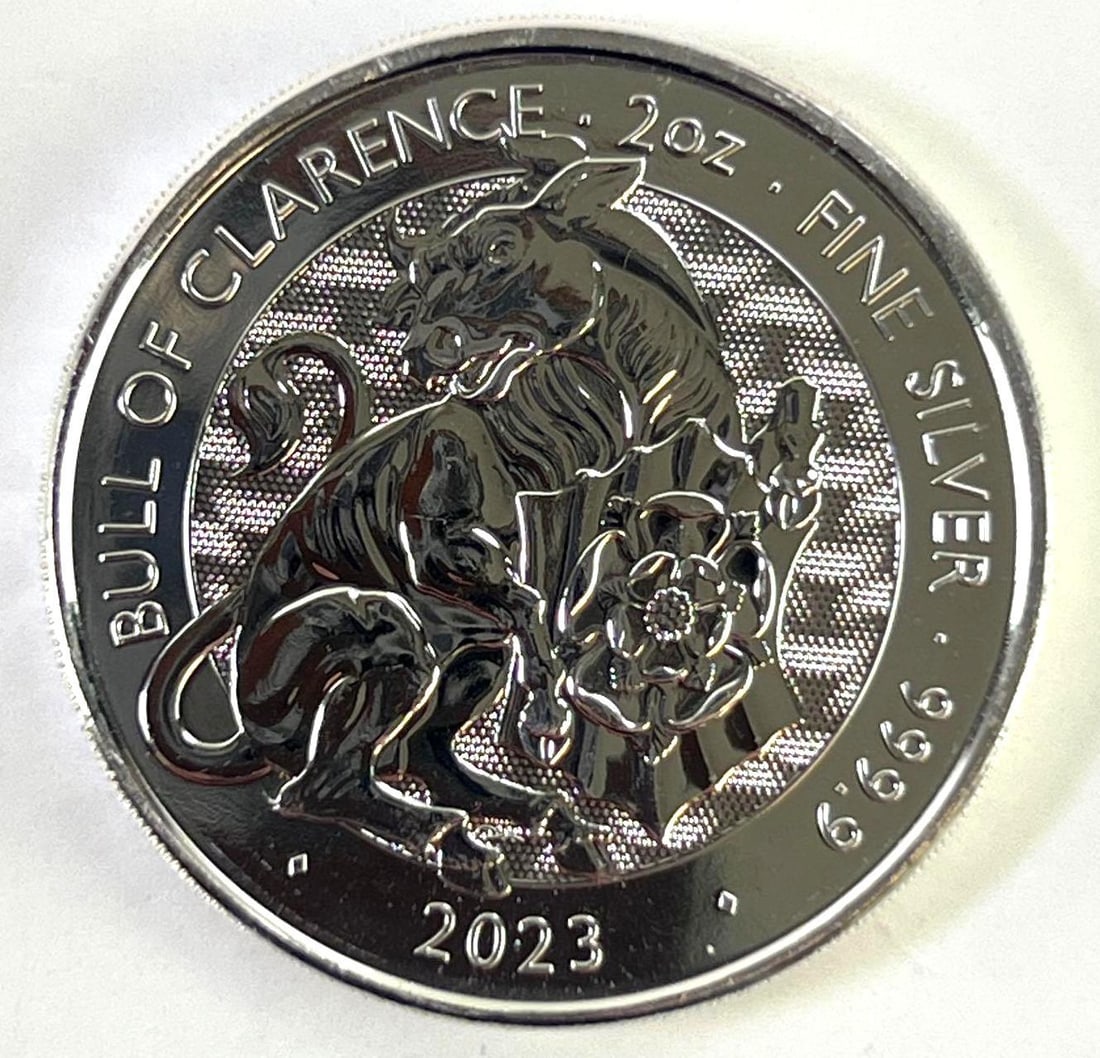 2023 Queen's Beast Bull of Clarence 2 oz Proof Like .999 Fine Silver Round: 2023 Queen's Beast Bull of Clarence 2 oz Proof Like .999 Fine Silver Round