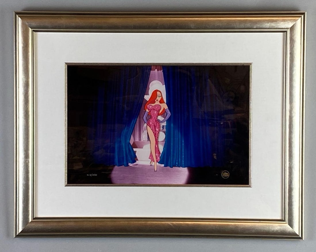 Disney Jessica Rabbit Jessicas Debut Hand-Painted Character Cel: With COA, Limited Edition No. 418/500, Disney Who Framed Roger Rabbit, Frame measures 19 1/2 x 25 inches, Character Cel measures 11 x 16 inches.
