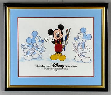 1998 David Rippberg Disney Mickey Mouse The Magic of Disney Animation Cel: Artists signature on back, Frame measures 13 1/2 x 16 inches, Cel measures 10 x 12 inches.