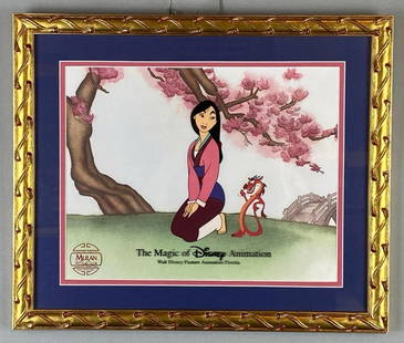 1998 David Rippberger Disney Mulan Animation Cel: Artists signature on back, The Magic of Disney Animation, Floridas first animated feature, Frame measures 13 1/2 x 16 inches, Cel measures 10 x 12 inches.