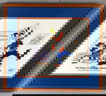 2000 Disney It’s a Wrap Micky and Goofy Animation Cel: The Magic of Disney Animation, Walt Disney Feature animation Florida, With postcards signature card, Frame measures 14 1/2 x 16 1/2 inches, Cel measures 10 x 12 inxhes.
