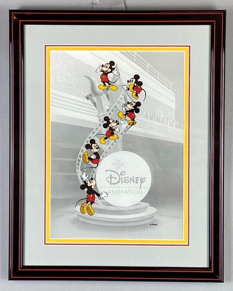1998 David Rippberger Disney Filmstrip Mickey Animation Cel: Artists signature on back, The Magic of Disney animation, Frame measures 17 x 13 1/2 inches, Cel measures 13 x 9 1/2 inches.