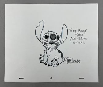 Disney Artist Signed Stitch Drawing on Paper