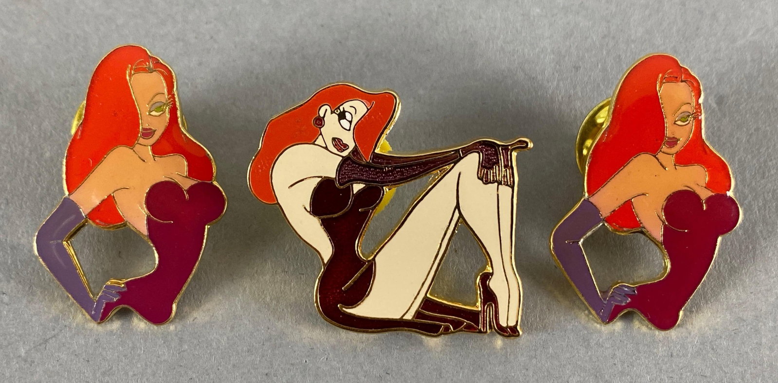 Group of 3 Disney Jessica Rabbit Enamel Pins: Largest measures 1 x 1 inches