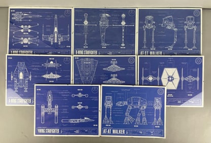 Group of 1994 Star Wars Illustrated Fighter Ship Blueprints