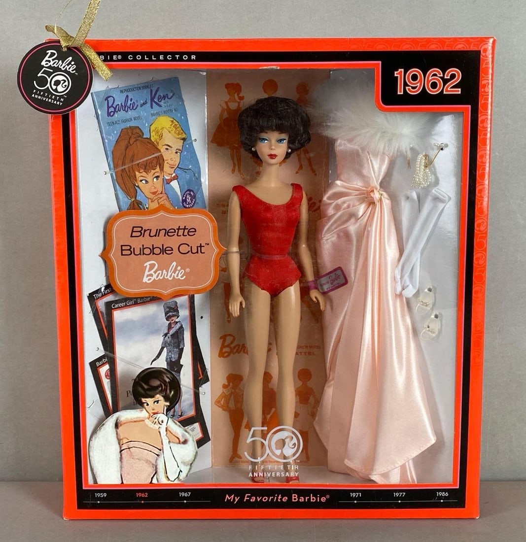 Mattel 50th Anniversary Brunette Bubble Cut Barbie Doll: 2008 In original box. Box measures 13 x 11 1/2 x 3 inches.