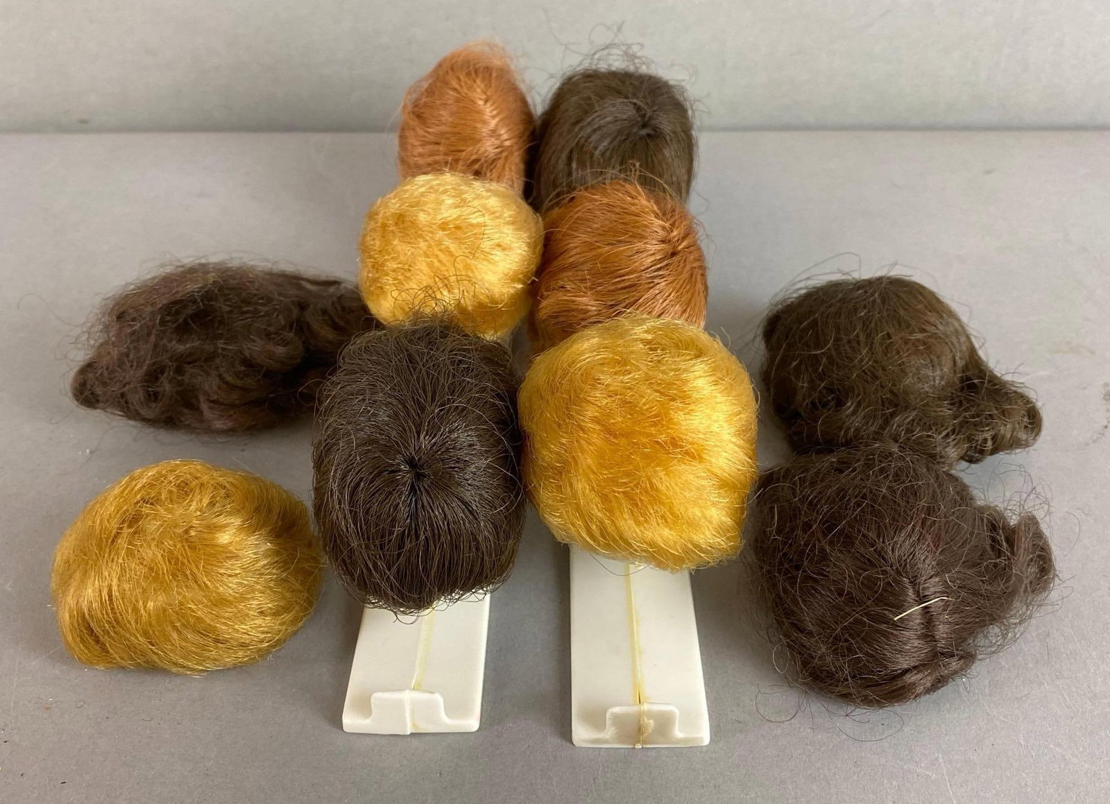 Group of 10 Mattel Bubble Cut Fashion Queen Barbie Wigs: 1963 Includes Blonde, Brunette and Redhead.