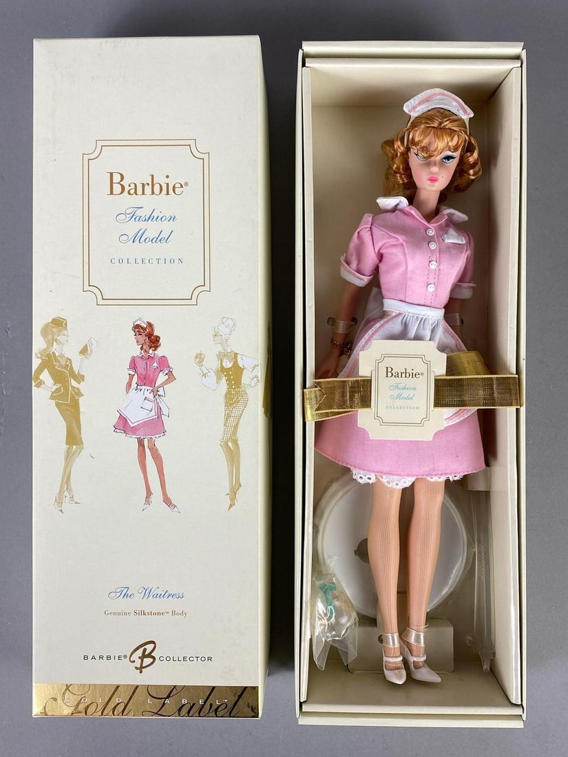2005 Mattel Barbie Silkstone Collection Gold Label The Waitress Fashion Doll: No. J8763, With original box, New in Box, Limited Edition, With COA, Box measures 13 1/2 x 4 1/2 x 2 1/2 inches.