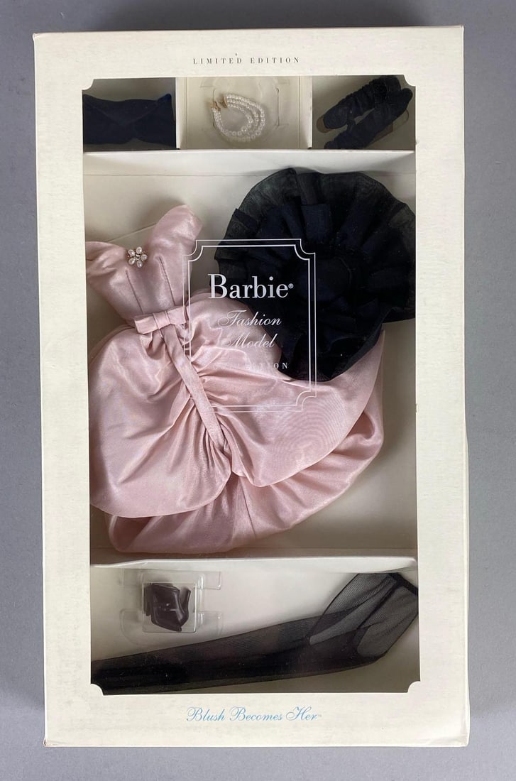 2000 Mattel Barbie Fashion Model Collection Blush Becomes Her Fashion Outfit: No. 29652, With original box, New in Box, Limited Edition, With COA, Box measures 13 3/4 x 8 x 1 3/4 inches.