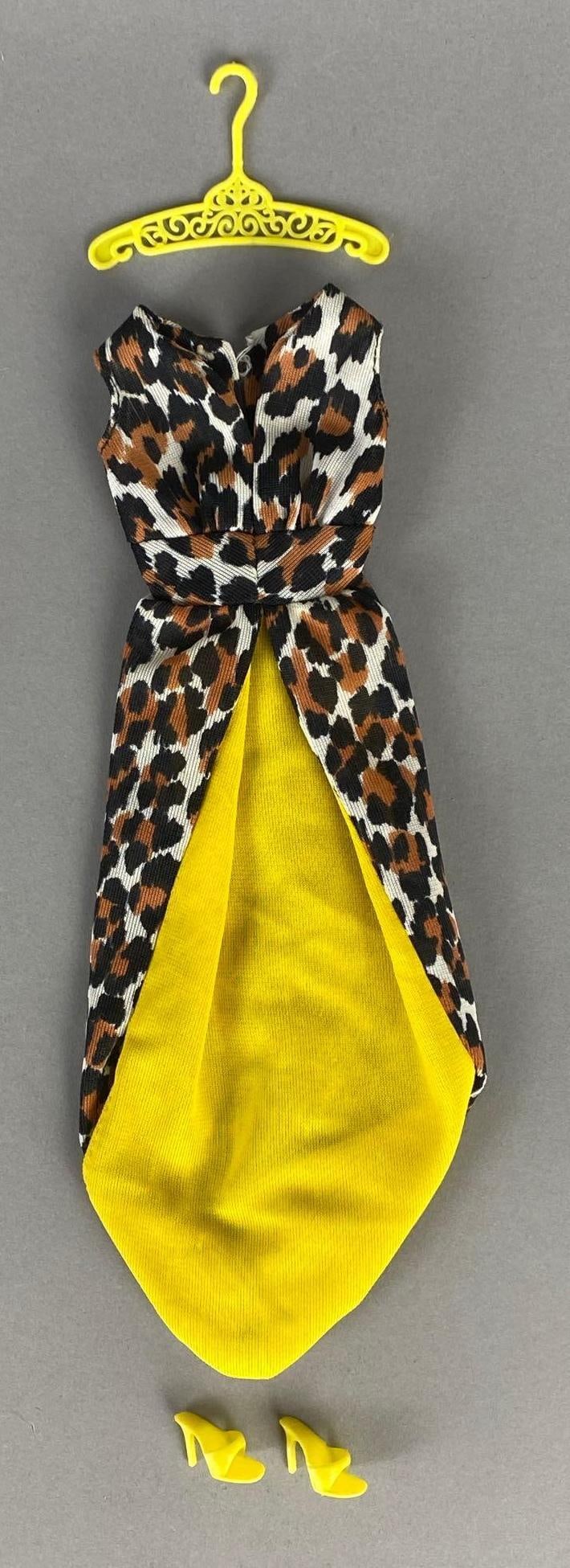 1969 Mattel Barbie Leisure Leopard Fashion Outfit: Includes dress, heels, and hanger, Original Barbie tag attached, For 11 1/2 inch dolls.