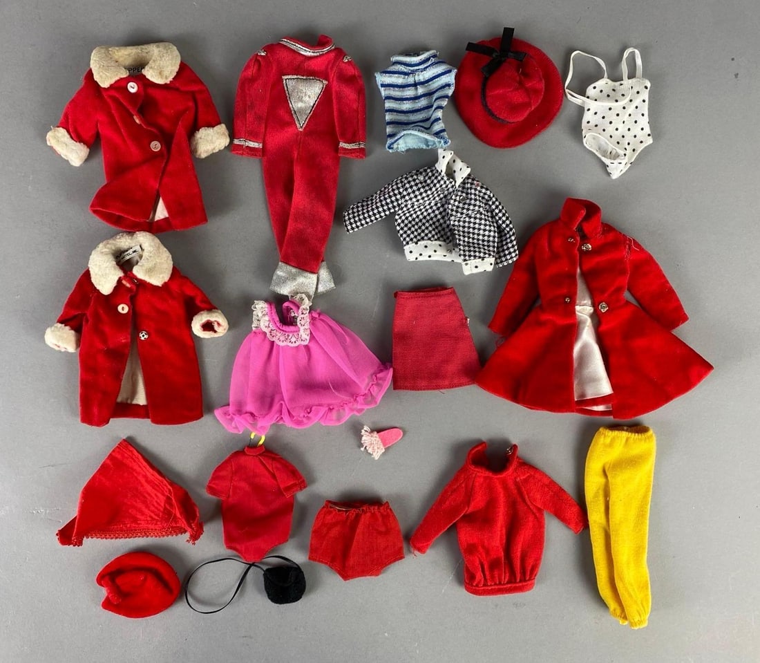 Group of Mattel Barbie Skipper Fashion Outfit Items: Includes jackets, pants, hats, and more, For 9 inch dolls.