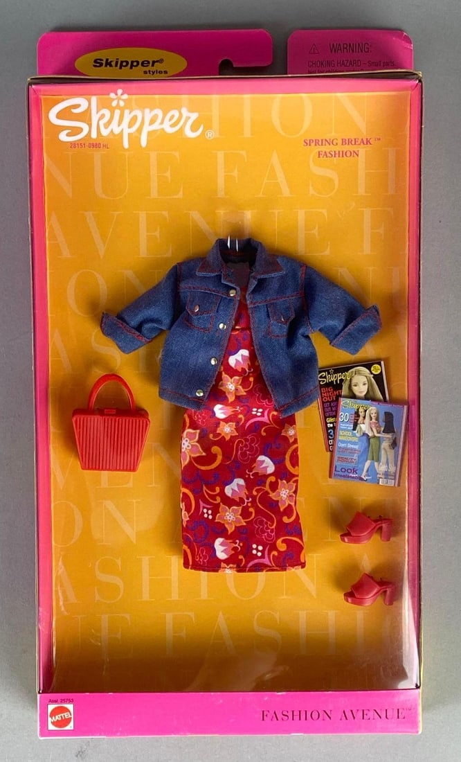 2000 Mattel Barbie Skipper Fashion Ave. Spring Bread Fashion Outfit: No. 25753, In original packaging, Packaging measures 11 1/4 x 6 3/4 x 1 inches, For 9 inch dolls.