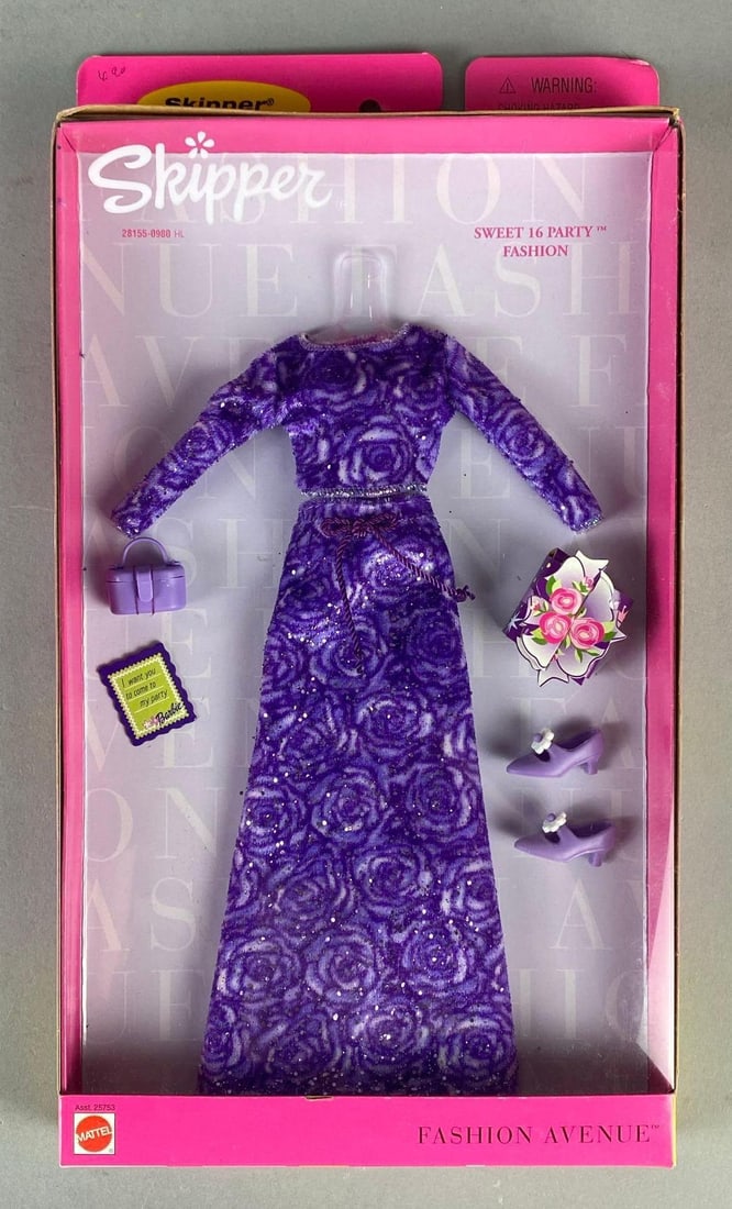 2000 Mattel Barbie Skipper Fashion Ave. Sweet 16 Party Fashion Outfit: No. 25753, In original packaging, Packaging measures 11 1/4 x 6 3/4 x 1 inches, For 9 inch dolls.